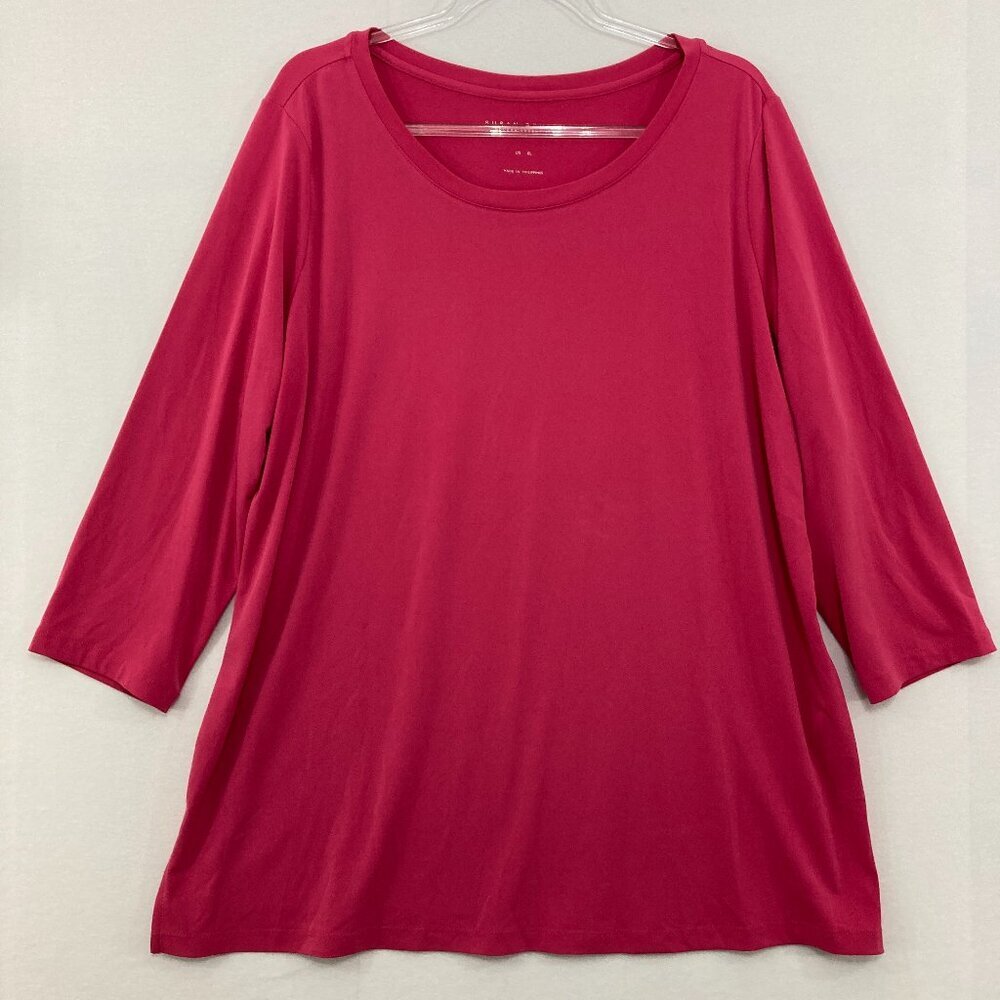 Susan Graver Raspberry Scoop Neck 3/4 Sleeve Knit Top